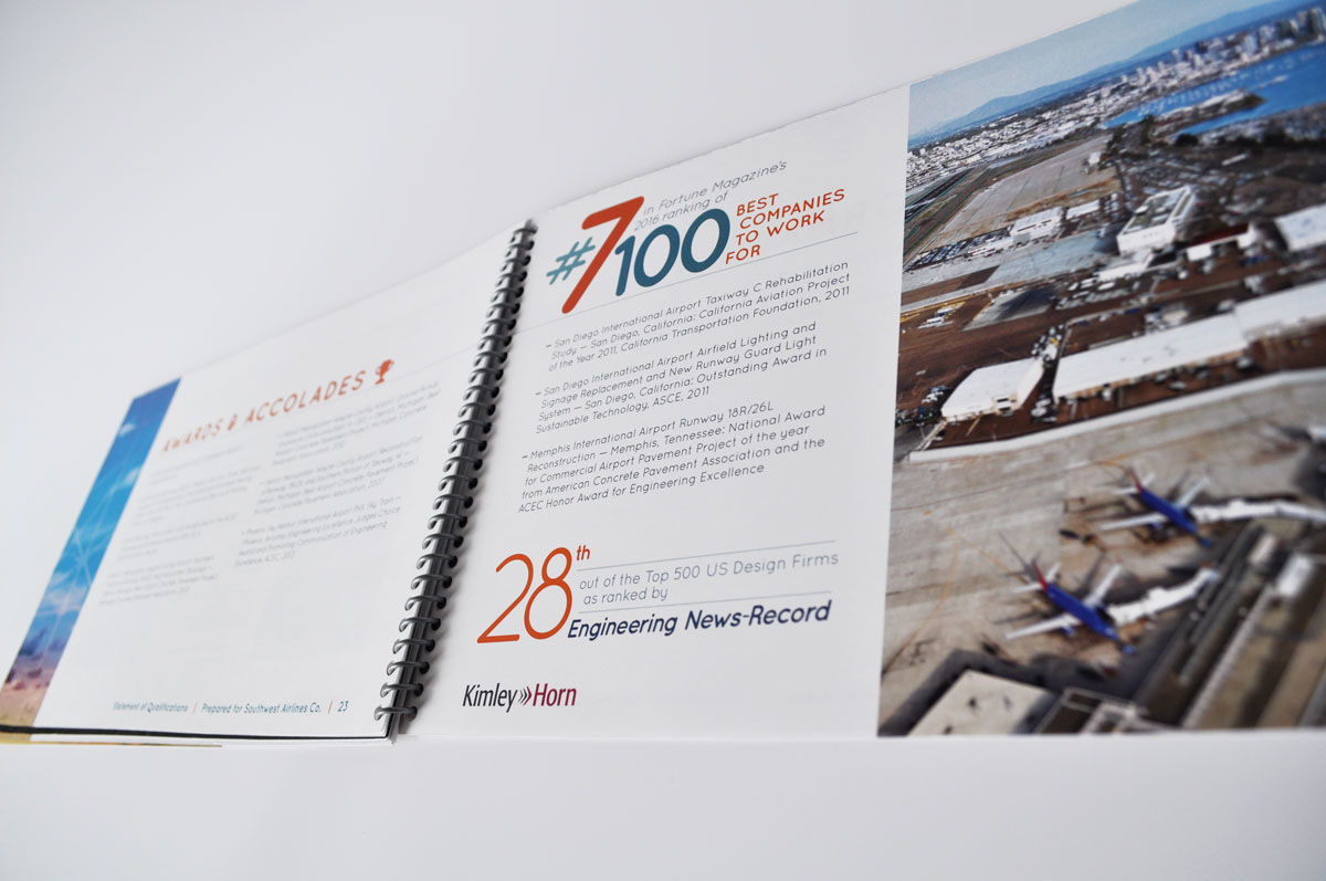 Southwest Airlines Submittal: A spread with information on the awards and recognition Kimley-Horn has received.